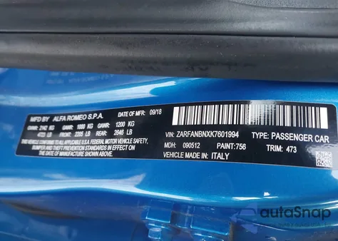 2019 Alfa Romeo Giulia Ti Sport Awd z USA, uszkodzony, nr VIN ZARFANBNXK7601994